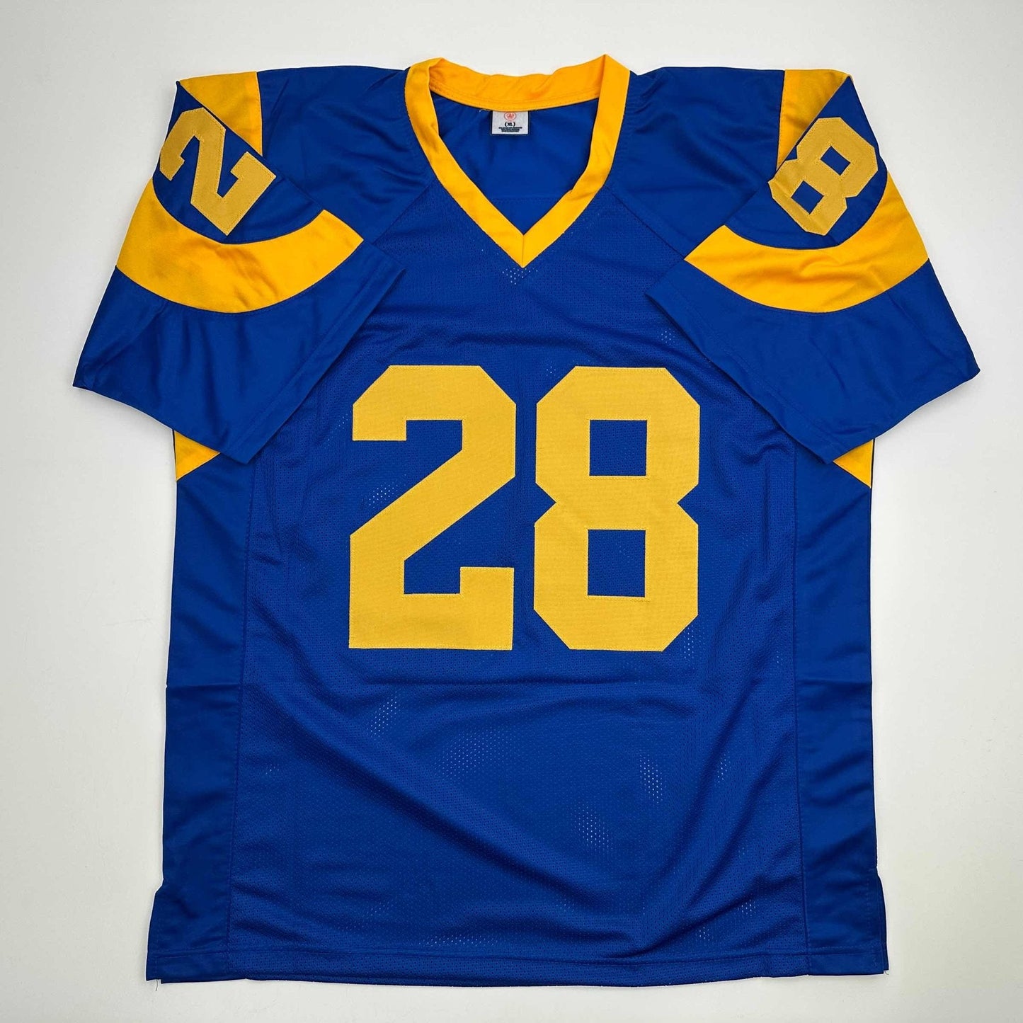 Autographed/Signed Marshall Faulk St. Louis Blue Football Jersey Beckett BAS COA