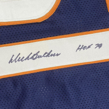 Framed Autographed/Signed Dick Butkus HOF 79 35x39 Chicago Blue Football Jersey JSA COA