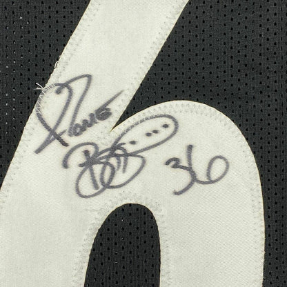 Framed Autographed/Signed Jerome Bettis 35x39 Pittsburgh Black Football Jersey JSA COA