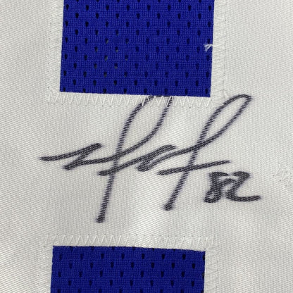 Autographed/Signed Mario Manningham New York Blue Football Jersey JSA COA