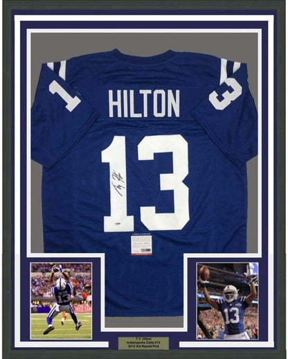 Framed Autographed/Signed TY T.Y. Hilton 35x39 Indianapolis Blue Football Jersey PSA/DNA COA