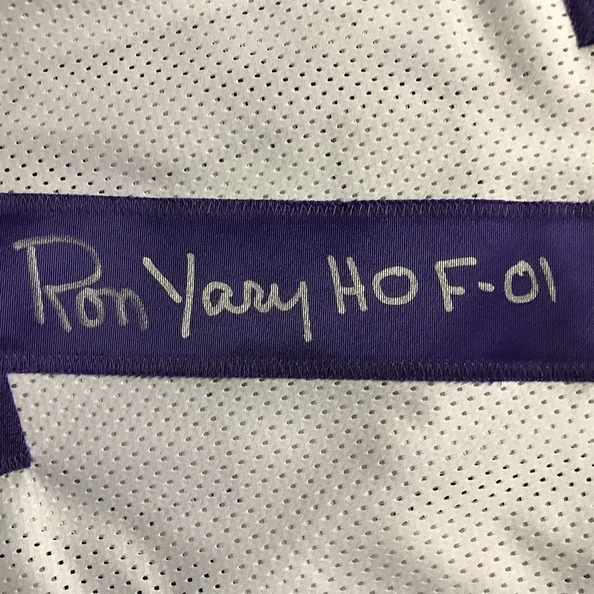 Framed Autographed/Signed Ron Yary HOF 01  35x39 Minnesota Vikings White Football Jersey JSA COA