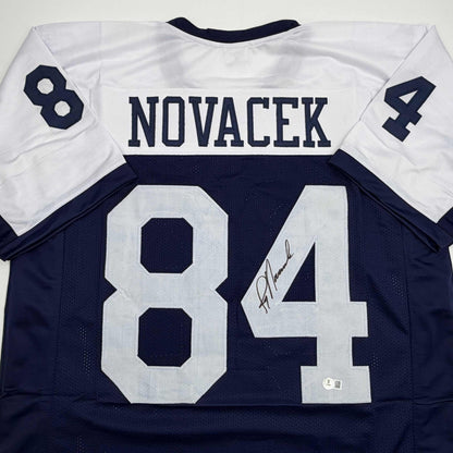 Autographed/Signed Jay Novacek Dallas Thanksgiving Day Football Jersey Beckett BAS COA