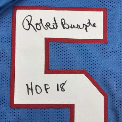Autographed/Signed Robert Brazile HOF 18 Houston Blue Football Jersey JSA COA