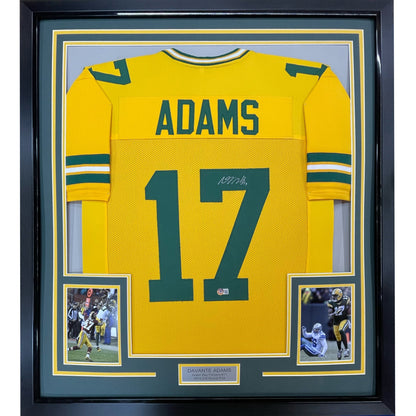 Framed Autographed/Signed Davante Adams 35x39 Green Bay Packers Yellow Football Jersey JSA COA