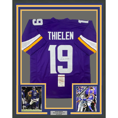 Framed Autographed/Signed Adam Thielen 35x39 Minnesota Purple Football Jersey JSA COA