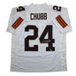 Autographed/Signed Nick Chubb Cleveland White Football Jersey Beckett BAS COA