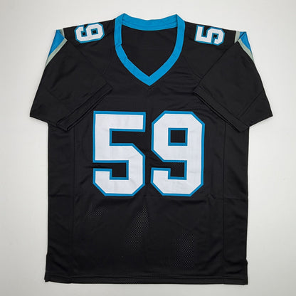 Autographed/Signed Luke Kuechly HOF 26 Carolina Black Football Jersey Beckett BAS COA