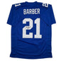 Autographed/Signed Tiki Barber New York Blue Football Jersey Beckett BAS COA