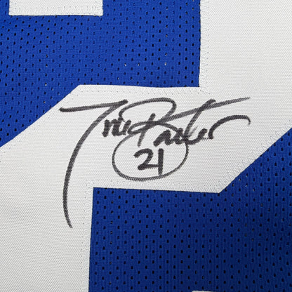 Autographed/Signed Tiki Barber New York Blue Football Jersey Beckett BAS COA