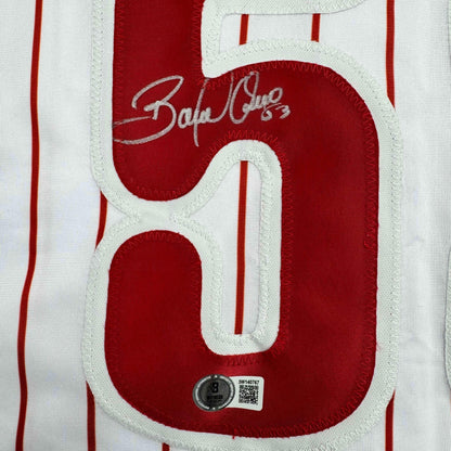 Autographed/Signed Bobby Abreu Philadelphia Pinstripe Baseball Jersey Beckett BAS COA