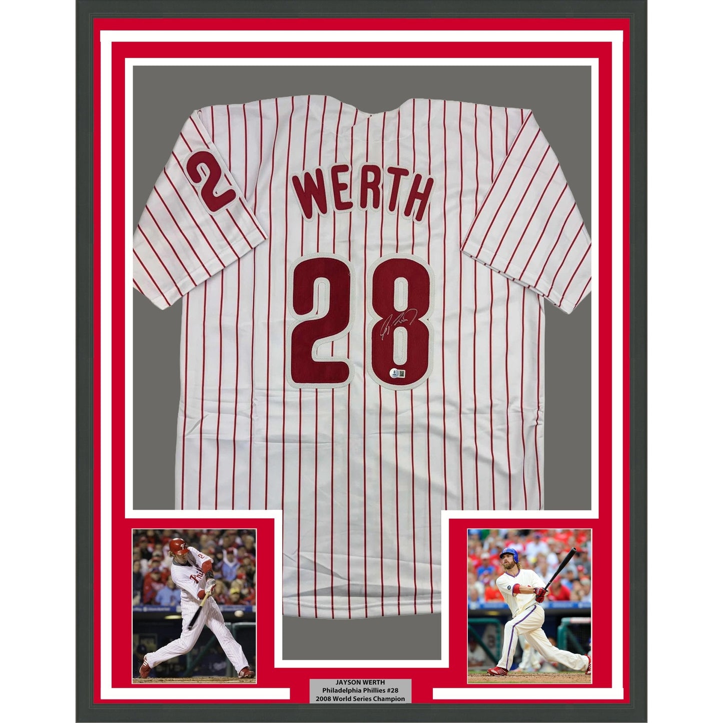 Framed Autographed/Signed Jayson Werth 35x39 Philadelphia Pinstripe Baseball Jersey Beckett BAS COA