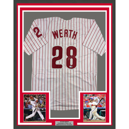 Framed Autographed/Signed Jayson Werth 35x39 Philadelphia Pinstripe Baseball Jersey Beckett BAS COA