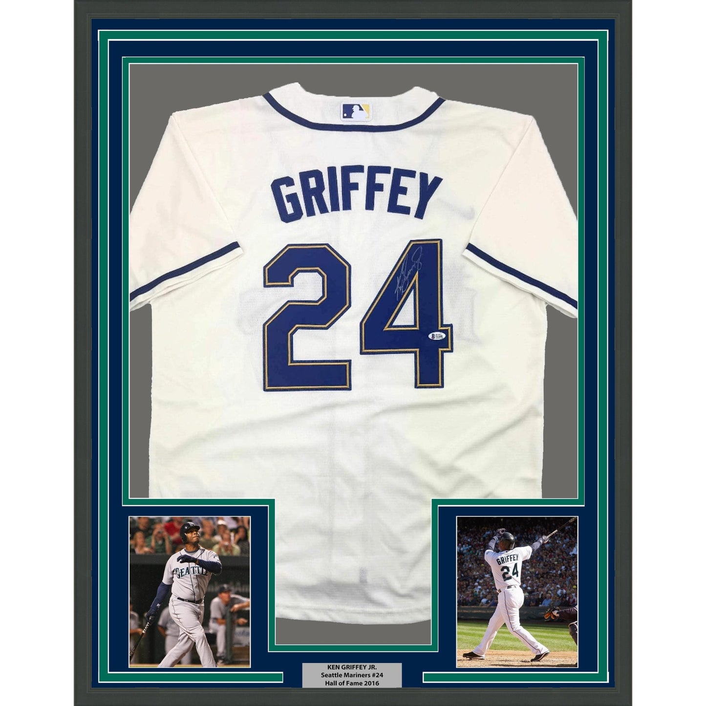 Framed Autographed/Signed Ken Griffey Jr. 35x39 Seattle Cream Baseball Jersey Beckett BAS COA