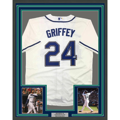 Framed Autographed/Signed Ken Griffey Jr. 35x39 Seattle Cream Baseball Jersey Beckett BAS COA