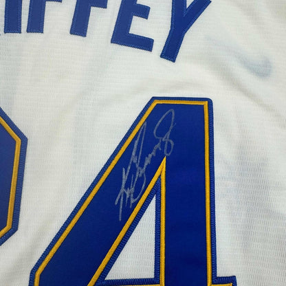 Framed Autographed/Signed Ken Griffey Jr. 35x39 Seattle Cream Baseball Jersey Beckett BAS COA