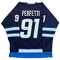 Autographed/Signed Cole Perfetti Winnipeg Blue Hockey Jersey Beckett BAS COA