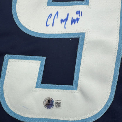 Autographed/Signed Cole Perfetti Winnipeg Blue Hockey Jersey Beckett BAS COA
