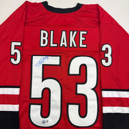 Autographed/Signed Jackson Blake Carolina Red Hockey Jersey Beckett BAS COA