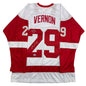 Autographed/Signed Mike Vernon Detroit White Hockey Jersey Beckett BAS COA