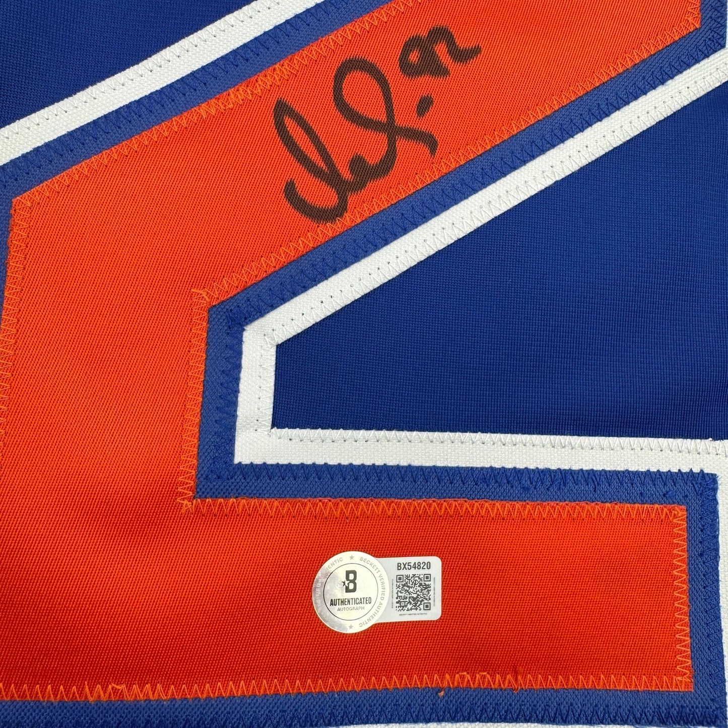 Autographed/Signed Vasily Podkolzin Edmonton Blue Hockey Jersey Beckett BAS COA