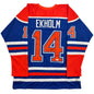 Autographed/Signed Mattias Ekholm Edmonton Blue Hockey Jersey Beckett BAS COA