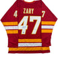 Autographed/Signed Connor Zary Calgary Red Hockey Jersey Beckett BAS COA