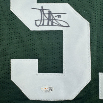 Autographed/Signed Jonathan Vilma New York Green Football Jersey JSA COA