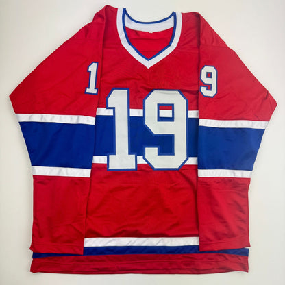 Autographed/Signed Larry Robinson Montreal Red Hockey Jersey Beckett BAS COA
