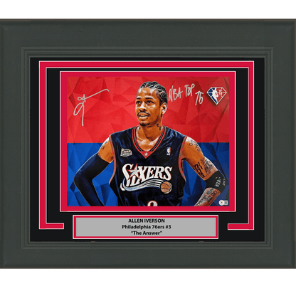 Framed Autographed/Signed Allen Iverson "NBA Top 75" Philadelphia 76ers Sixers 16x20 Basketball Photo Beckett BAS COA