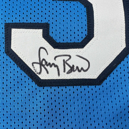Autographed/Signed Larry Bird Indiana State Blue College Basketball Jersey JSA COA