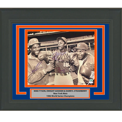 Framed Autographed/Signed Mike Tyson Darryl Strawberry Dwight Doc Gooden New York Mets 16x20 Boxing Baseball Photo JSA COA