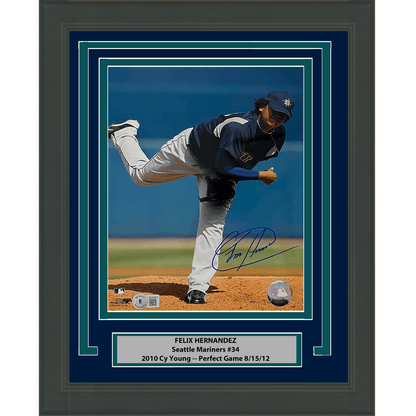 Framed Autographed/Signed Felix Hernandez Seattle Mariners 8x10 Baseball Photo Beckett BAS COA #3