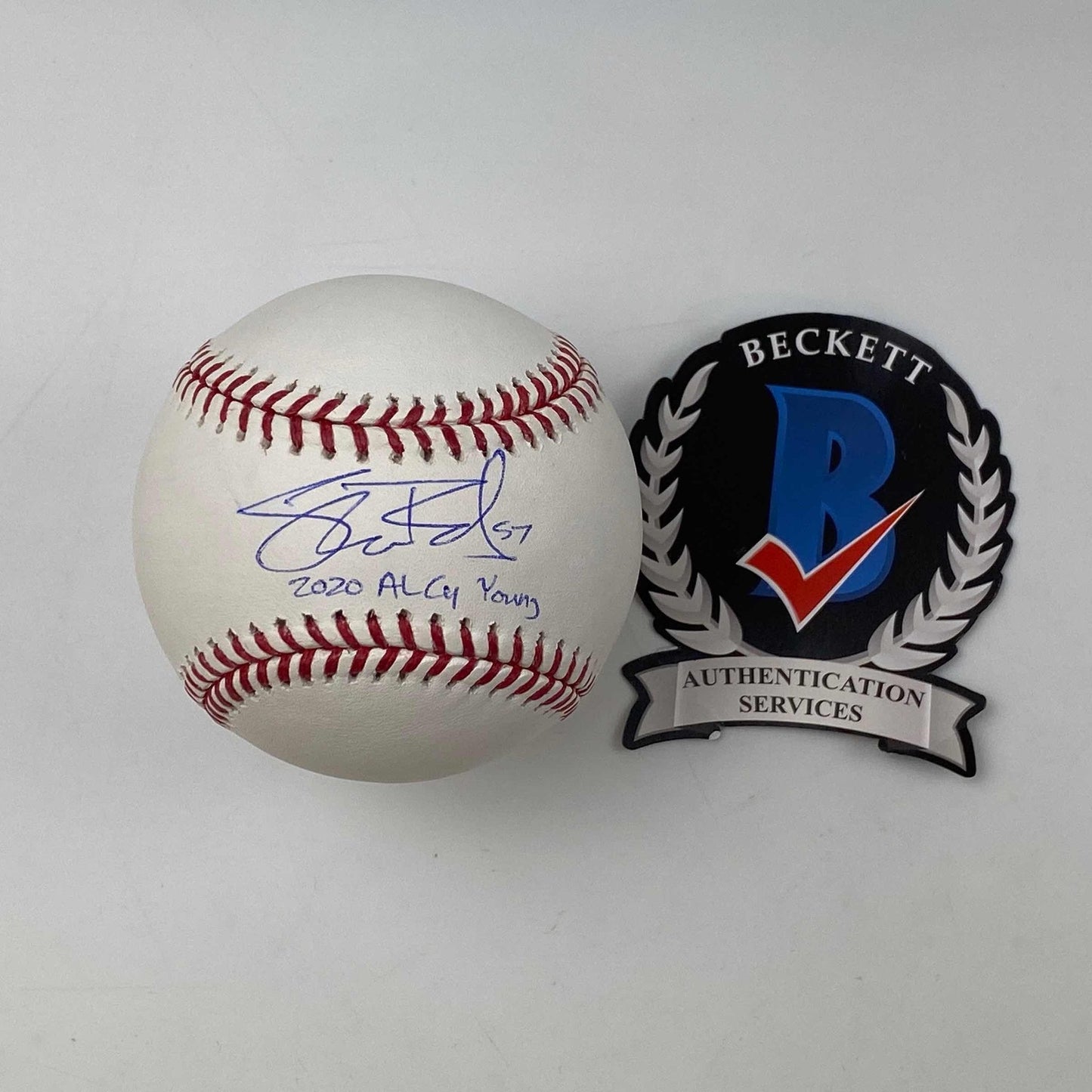 Autographed/Signed Shane Bieber 2020 AL Cy Young Rawlings Official Major League Baseball ROML Beckett BAS COA