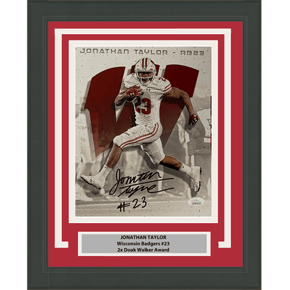 Framed Autographed/Signed Jonathan Taylor Wisconsin Badgers 8x10 College Football Photo JSA COA #11