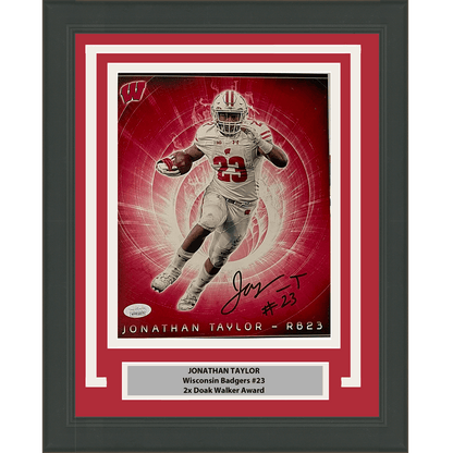 Framed Autographed/Signed Jonathan Taylor Wisconsin Badgers 8x10 College Football Photo JSA COA #9