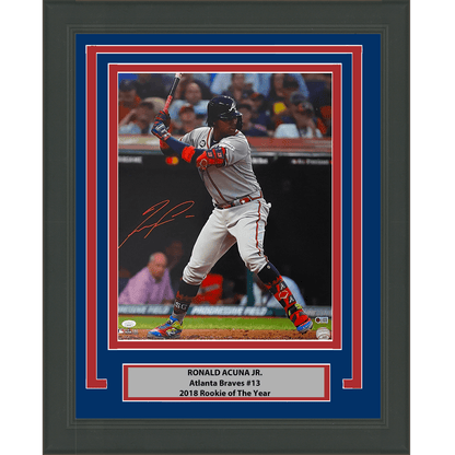 Framed Autographed/Signed Ronald Acuna Jr. Atlanta Braves 16x20 Baseball Photo JSA COA #6