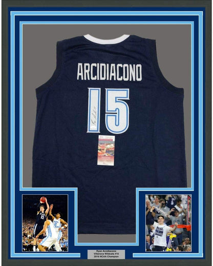 Framed Autographed/Signed Ryan Arcidiacono 35x39 Villanova Blue College Basketball Jersey JSA COA