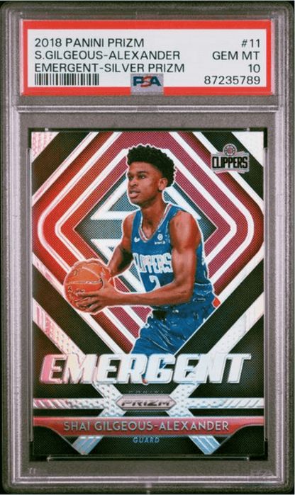 Graded 2018 Panini Prizm Shai Gilgeous-Alexander #11 Emergent Silver Prizm Rookie RC Basketball Card PSA 10 Gem Mint
