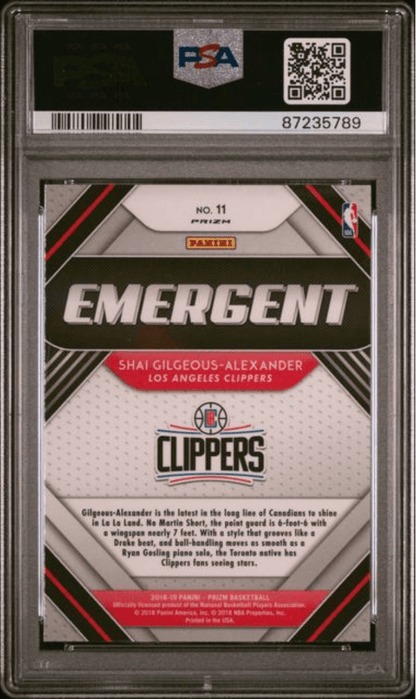 Graded 2018 Panini Prizm Shai Gilgeous-Alexander #11 Emergent Silver Prizm Rookie RC Basketball Card PSA 10 Gem Mint