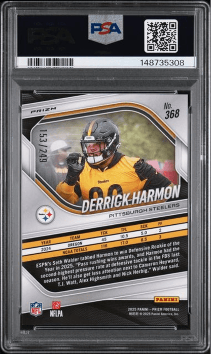 Graded 2205 Panini Prizm Derrick Harmon #368 Orange Prizm /249 Rookie RC Football Card PSA 10 Gem Mint