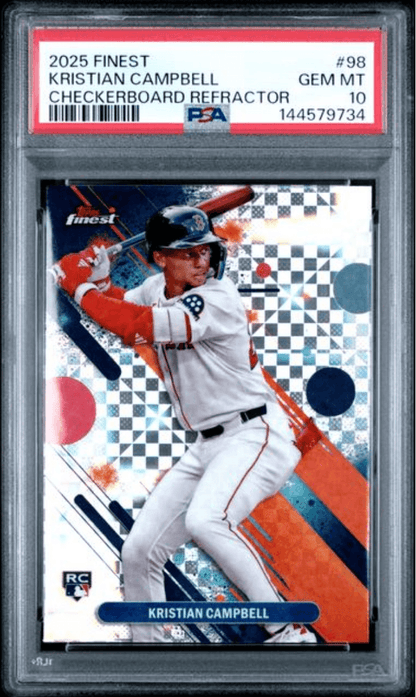 Graded 2025 Topps Finest Kristian Campbell #98 Checkerboard Refractor Rookie RC Baseball Card PSA 10 Gem Mint