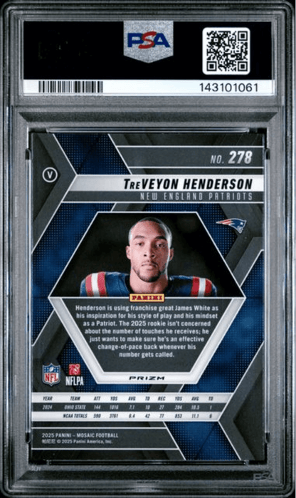 Graded 2025 Panini Mosaic TreVeyon Henderson #278 Red Camo Rookie RC Football Card PSA 10 Gem Mint