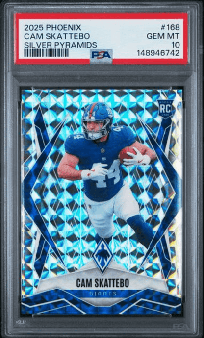 Graded 2025 Panini Phoenix Cam Skattebo #168 Silver Pyramids Rookie RC Football Card PSA 10 Gem Mint