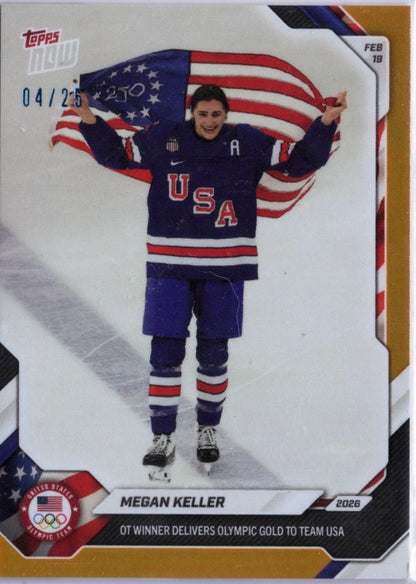 2026 Topps Now Olympics Megan Keller #15 Orange Foil /25 Team USA Hockey Card