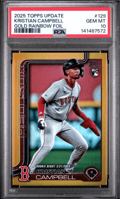 Graded 2025 Topps Update Kristian Campbell #129 Gold Rainbow Foil /50 Rookie RC Baseball Card PSA 10 Gem Mint