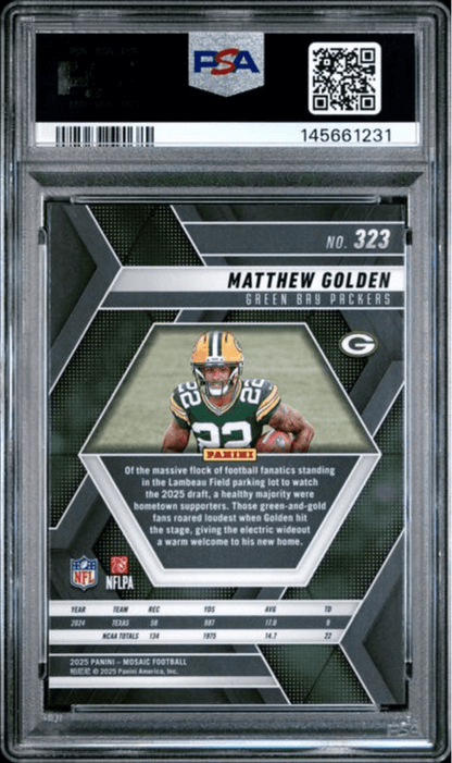 Graded 2025 Panini Mosaic Matthew Golden #323 Rookie RC Football Card PSA 10 Gem Mint
