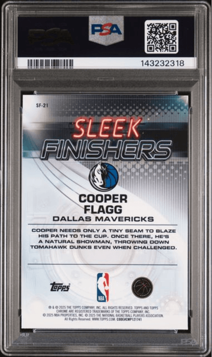Graded 2025 Topps Chrome Cooper Flagg #SF21 Sleek Finishers Rookie RC Basketball Card PSA 10 Gem Mint