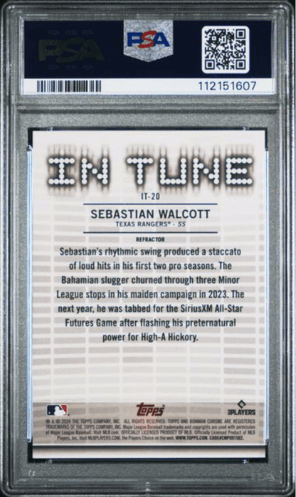 Graded 2024 Topps Bowman Draft Sebastian Walcott #IT20 In Tune Refractor /250 Rookie RC Baseball Card PSA 10 Gem Mint