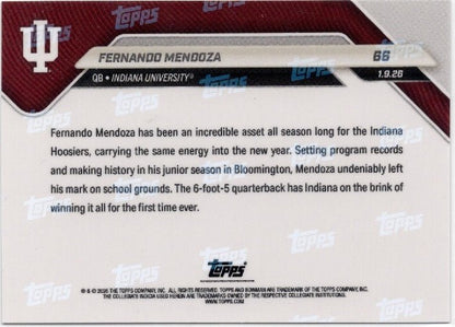 2025 Topps Bowman U Now Fernando Mendoza #66 Gold Foil /50 Indiana Hoosiers Rookie RC Football Card